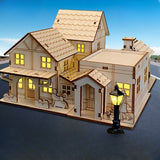 Miniatures Dollhouse Unfinished Wooden Mini House with Lamp Assemble Accessorie Model
