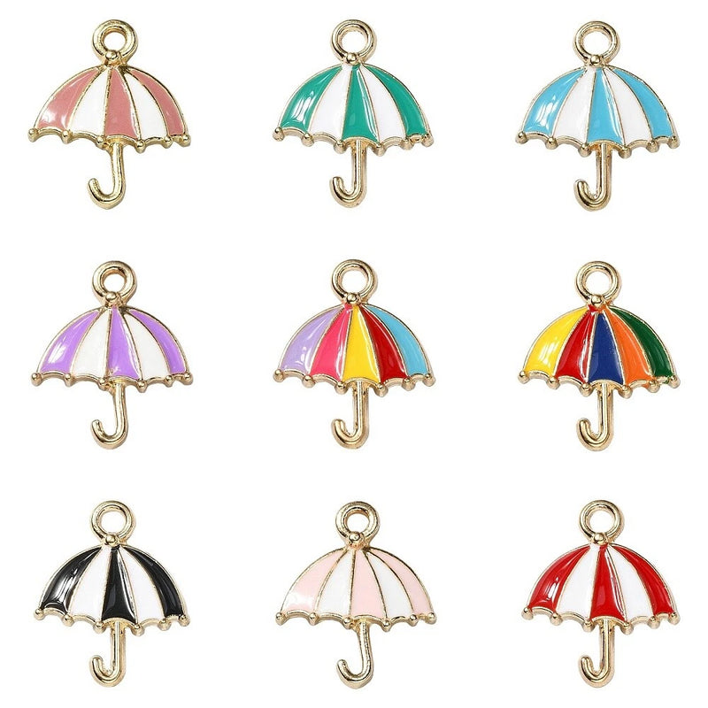 45x Enamel Rainbow Umbrella Charms Pendants for DIY Jewelry Making Accessories Charms