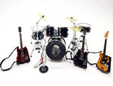 Miniature Drum Set Rock Full Black 3 Guitars Musical Display Gift Scale 1/12 Model