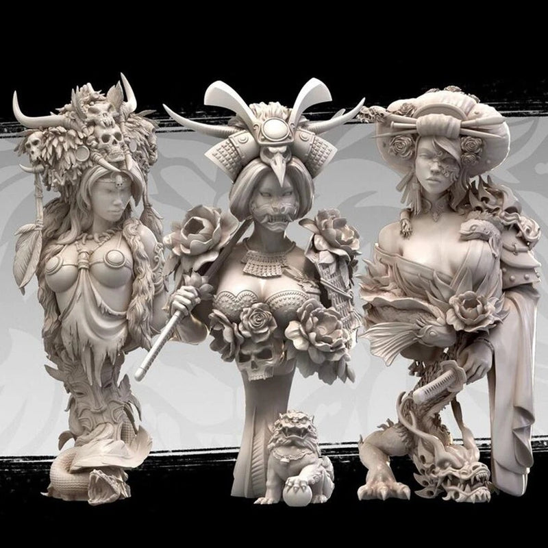 1/9 Resin Figure Busts Fantasy Female Model kits of 3 Unassembled Unpainted Model