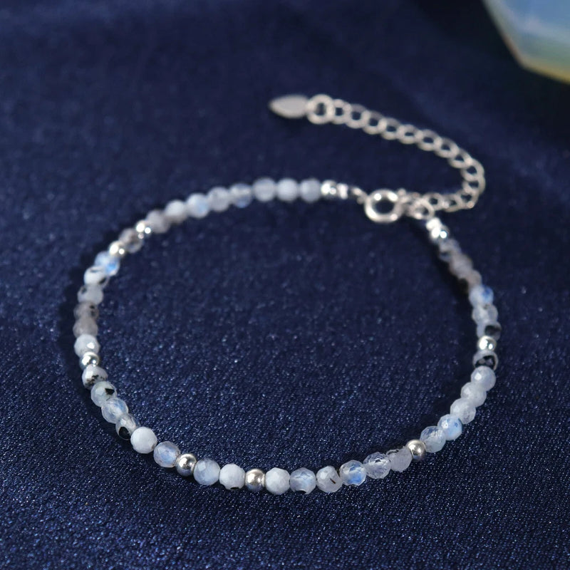 Rainbow Moonstone 3mm Tiny Beads Minimalist Healing Women Delicate Bracelet Gift Charms