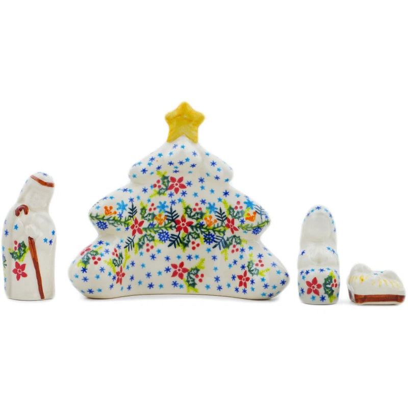 Polish Pottery Figurine Nativity Set 6-inch String Of Stars Handmade Poland Model