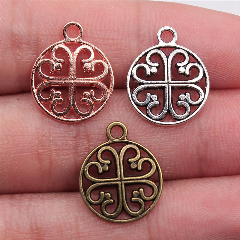 30pcs 14mm  Alloy Charm Heart Hollow out Round Pendant Charms