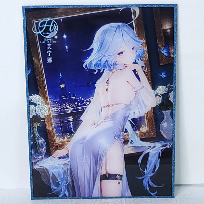 Furina Blue Holo Glitter Waifu Card Anime Girl Wall Art Oversized Board A4 Model