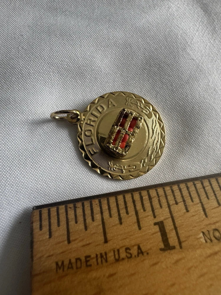 Vintage 12K G.F. Gold Filled Medal Pendant Charm Florida with Oranges Crate Charms