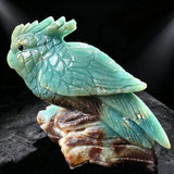 Natural Amazonite Hand Carved Parrot Figurine Sculpture Collectible Bird Decor Model