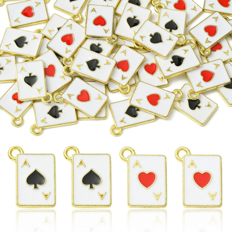 40x Enamel Heart Poker Card Charms Card Pendants for Jewelry Making Ornament Charms