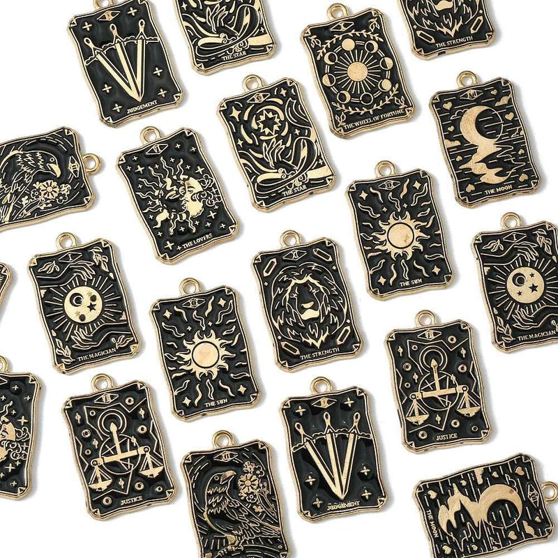 20pcs Tarot Card Enamel Charms Black Rectangle Tarot Charms for Jewelry Making Charms