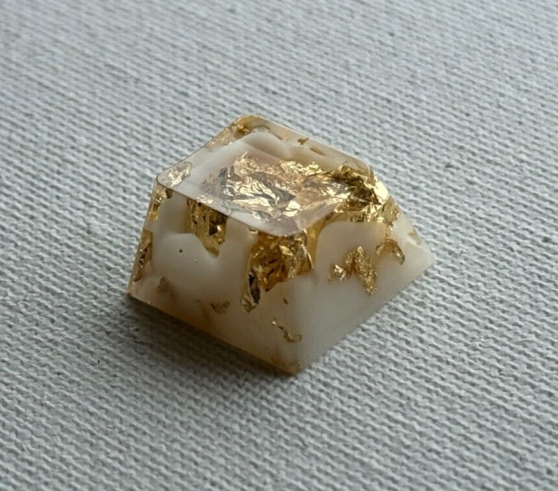 White & Gold Artisan Keycap Glossy OEM Profile 1u Cherry MX Hand Made Model