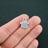 2 Dog Paw Charms Antique Silver Tone With 12 Inset Rhinestones - SC3517 Charms