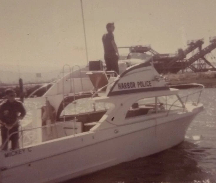 Vtg Photo 1970s Police Harbor Patrol Boat Policemen Cops on Board in Uniform Model