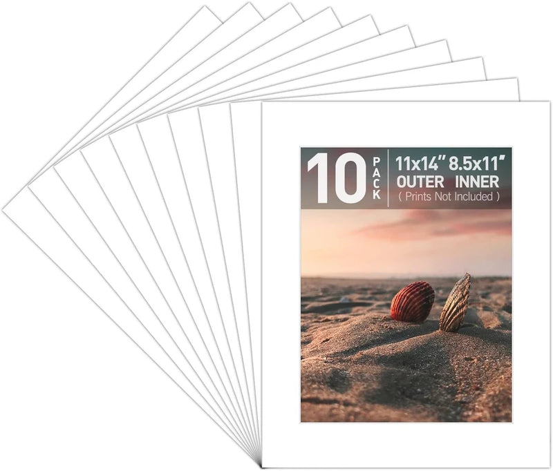White PreCut 11X14 Picture Mat Photo Acid Free White Bevel Cut Mattes (10-Pack) Model