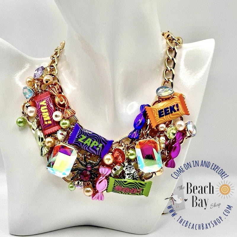 BETSEY JOHNSON Halloween Candy Statement Necklace Glow In The Dark NEW Charms