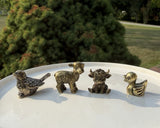 Miniature Brass Animal Figurines Set - Highland Cow, Lamb, Duck and Sparrow Model