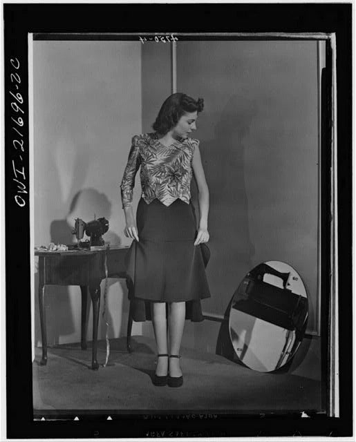 Photo:1943 Cynthia Dress Length War Production Board Fashion Sewing Woman Model