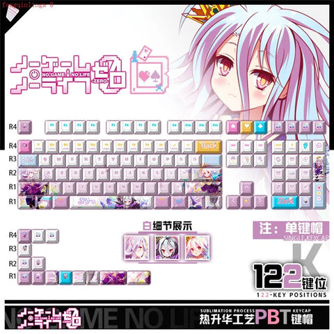 Anime No Game No Life Shiro Theme PBT Keycap 122Pcs Set for Mechanical Keyboard Model