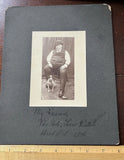 Vintage Photo on Board, MAN WITH BOWLER,POCKET WATCH,CIGAR AND DOG 1900'S Model