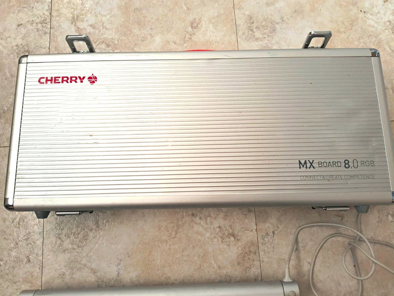 CHERRY MX Board 8.0 keyboard Silver w/hard Case, missing 2 key caps, backlit, FS Model