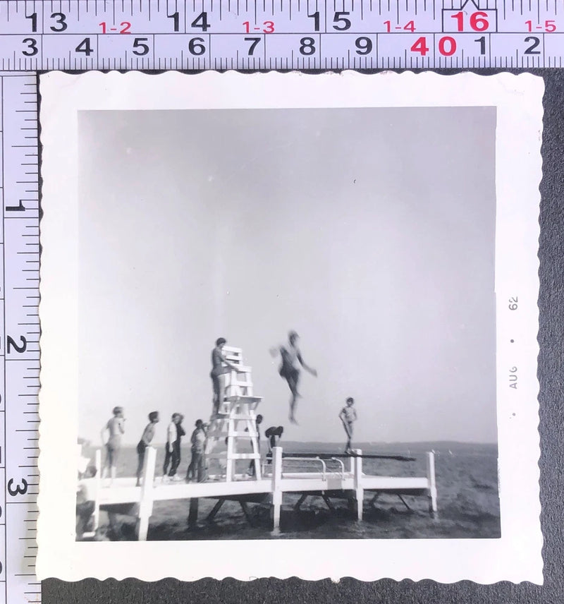 1962 Man Diving Board Action Shot Motion Blur Swimming BW Photo Snapshot Model