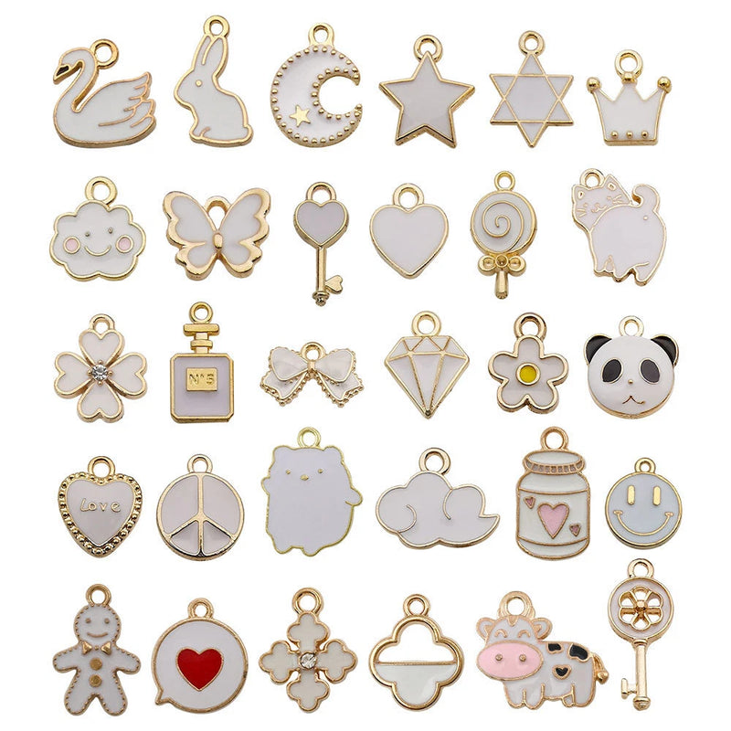 10pcs White Charms Enamel Pendant For Jewelry Making Handmade Necklace Bracelet Charms