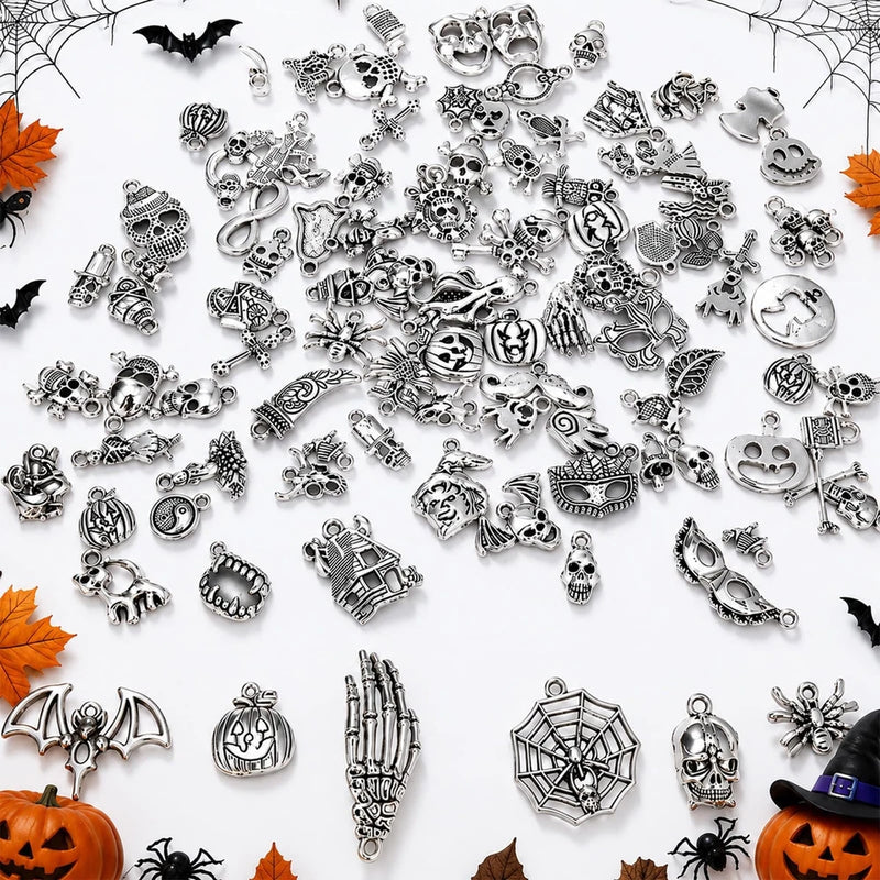 100 Pcs Halloween Charms Metal Pendants for Jewelry Making Earrings Bracelets Charms