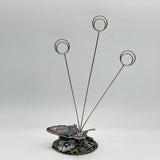 Enameled Metal & Rhinestone BUTTERFLY & FLOWERS Desktop Note Picture Holder Model