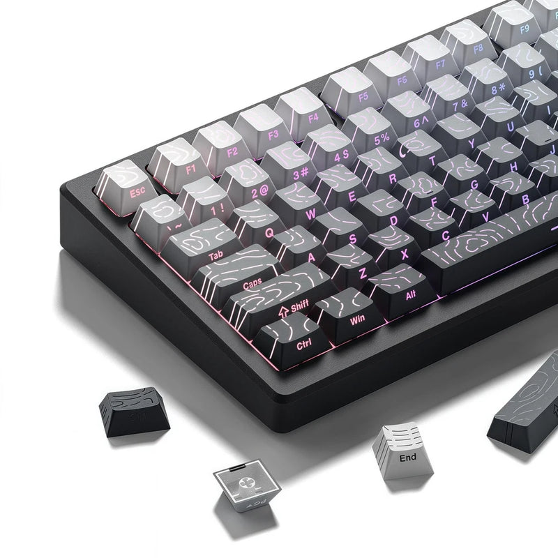 White/Grey Keyboard keycaps,Double Shot PBT keycaps Topographic Model
