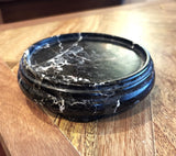 Vintage Black Marble With White Veins Pedestal Stand Or Display For Sculptures Model