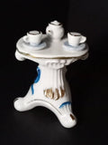 Porcelain Tea Set On Table 3.5in. Miniature White/Blue w/Gold Trim Figurine Model