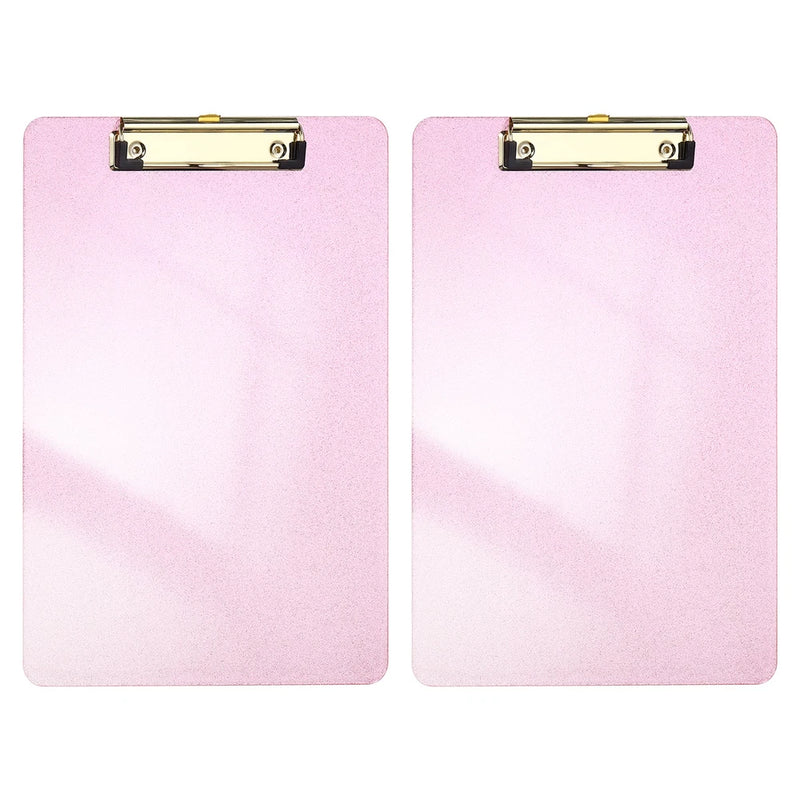 2 Pcs Plastic Clip Boards, A4 Size Glitter Pink for Restaurant Shop Note Model