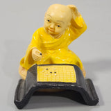 VTG Bald Monk Playing Go Weiqi Game Yellow Miniature Figurine Pondering Move 3