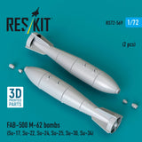 Reskit RS72-0569 1:72 FAB-500 M-62 bombs 2 pcs Resin kit Model