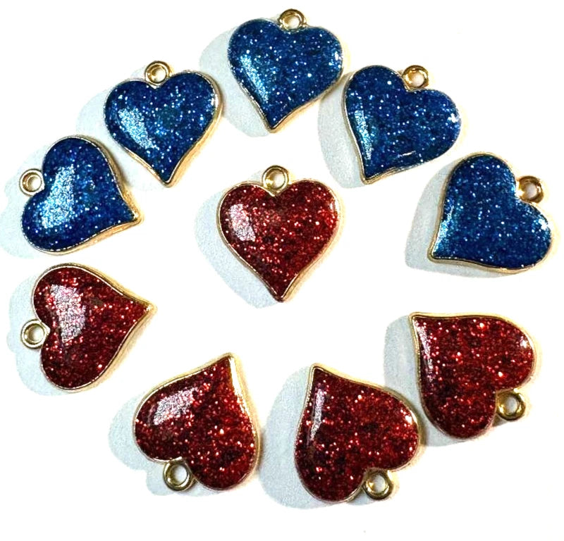Jewelry Making DIY Enamel Gold Tone Heart Charms Pendants, Red & Blue  10pcs Charms