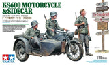 Tamiya 35384 1/35 Scale Military Model Kit WWII German KS600 Motorcycle &Sidecar Model