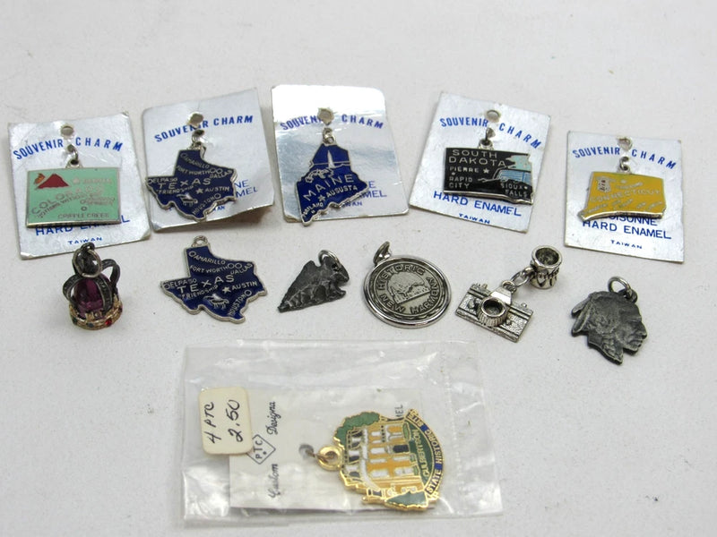 Vintage Charms for Bracelet Lot States Souvenir Camera Crown Charms