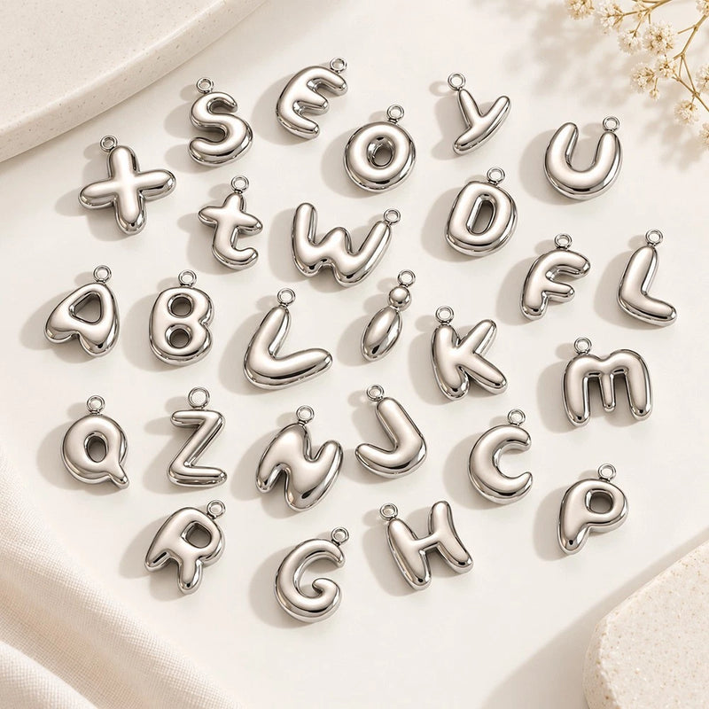 3pcs Silver Polished Stainless Steel Letters Alphabet Pendant Charms