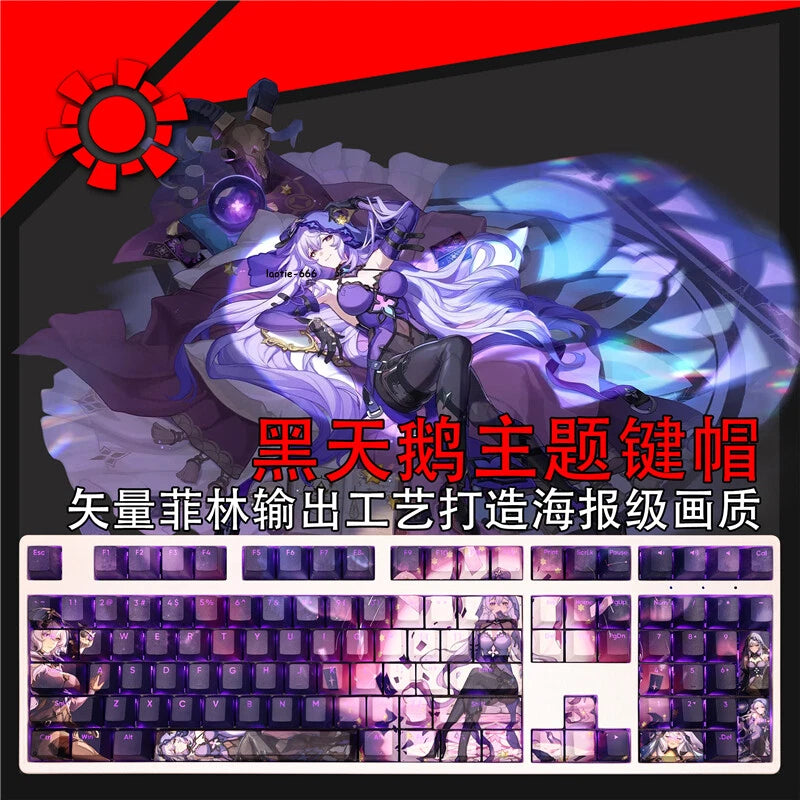Honkai Star Rail Black Swan Keycaps Dye-sub PBT 108 Keys for Cherry MX Keyboard Model