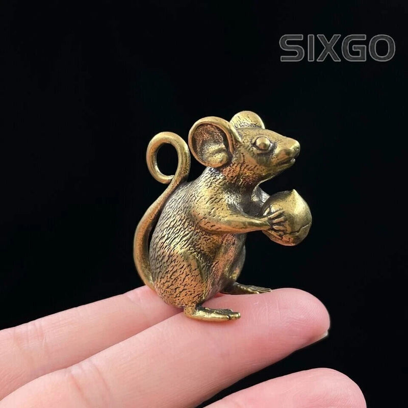 Tabletop Figurine Gift Brass Mouse Animal Statue Sculpture Home Decor Model