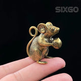 Tabletop Figurine Gift Brass Mouse Animal Statue Sculpture Home Decor Model
