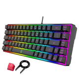 60% Gaming Keyboard Rainbow Backlit Mini Membrane 68 Keys Black Rainbow Model