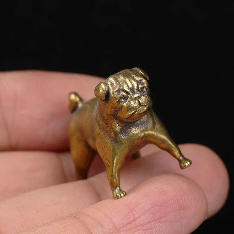 Brass  Pug Dog Figurine Small Animal Statue Table Home Decoration Toy US Stock Model