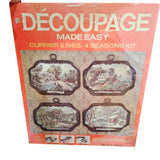Vintage Sealed Decoupage Plaque Kit Currier & Ives 4 Seasons Paper Crafts DIY Model