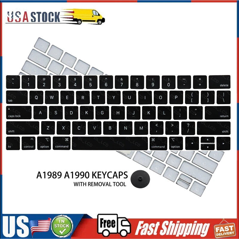 New US Keyboard Keys Keycaps Clips Hinges for Macbook A1989 + Tool US Model