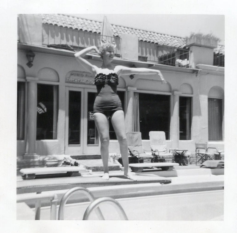 Cocktail Beautiful Women Cheesecake Swimsuit Diving Board Pool Photo Snap Vtg Model