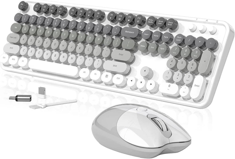 Creamy Wireless Keyboard and Mouse, MOFII 104 round Keycaps Retro Typewriter wit Model