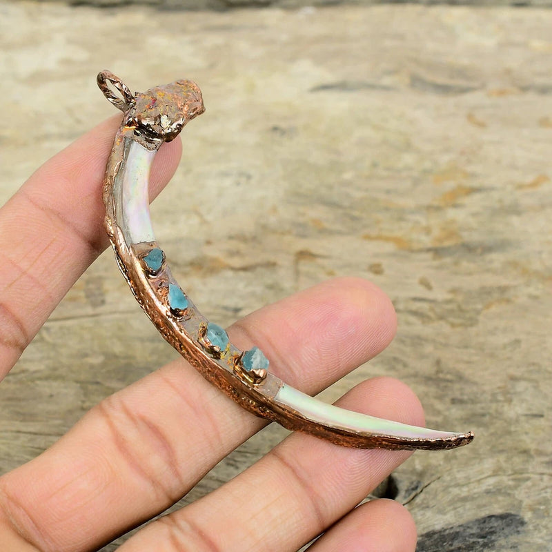 Abalone Shell Rough Electroformed Pendant Handcrafted Copper Unique 3.78" Charms