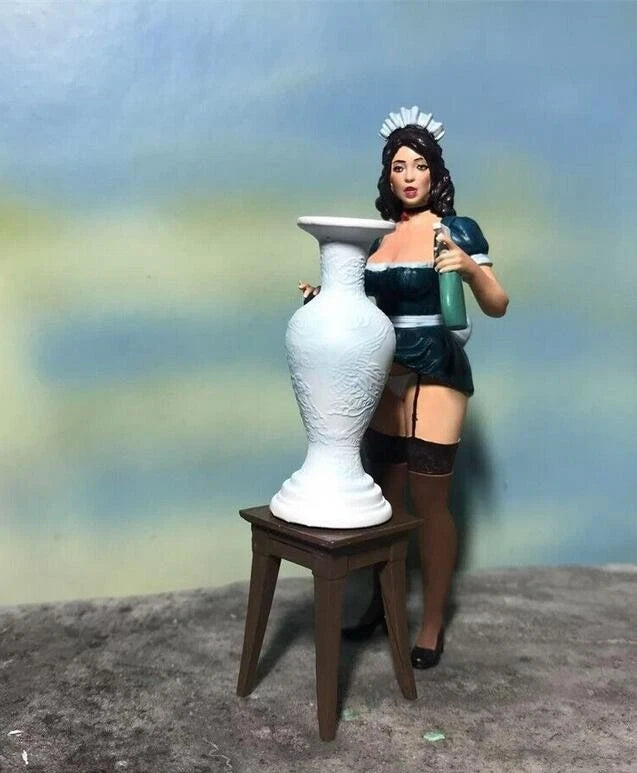 1/18 Figures Model Sexy Maid Girl Vase 4" Resin Scene Figurines For Cars Toys Model