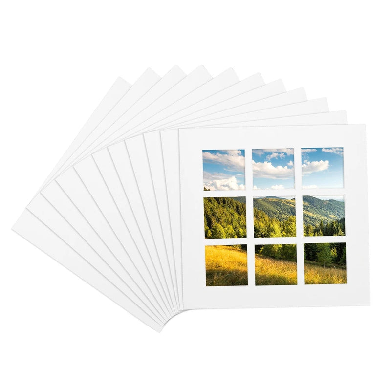 10x10 Mat for 10x10 Photo, 11 Pack Precut Mat Board, 9 Grids Style£¬ White Model