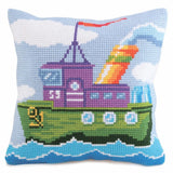 CdA stamped cross stitch kit cushion "Mighty Tug - Boat" 5175, 40x40cm, DIY Model