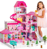 NEW Dream DIY Doll House Pink Girl Toys 4 Stories 10 Rooms Doll Accessories Model